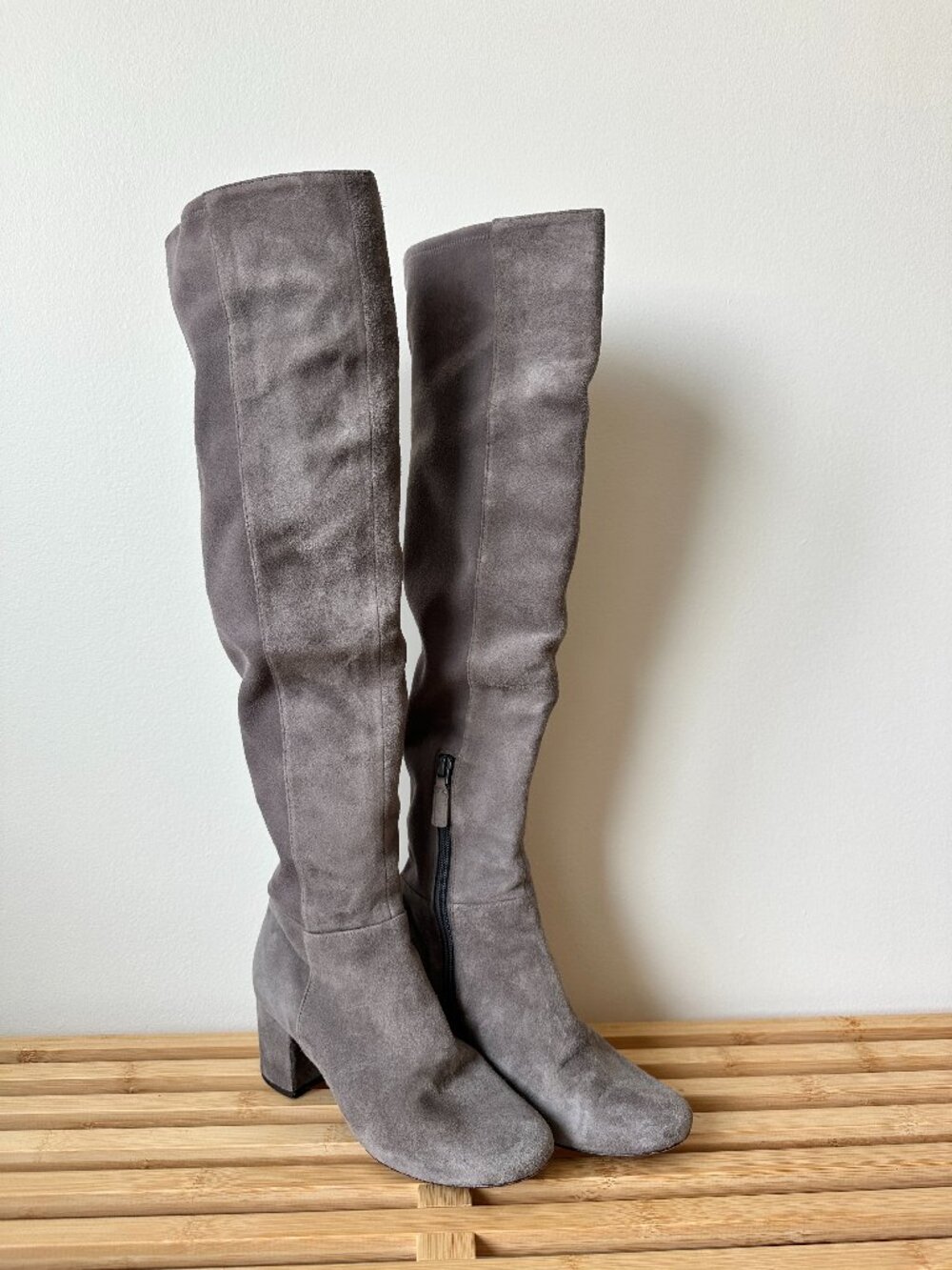 Cole Haan Gray over the Knee Suede Block Heel Boots